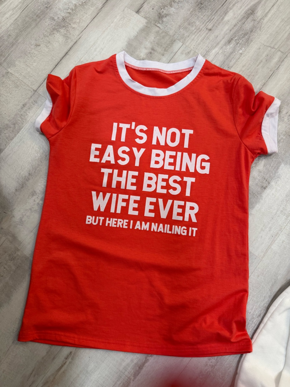 Red Graphic Ringer Tee with White Text